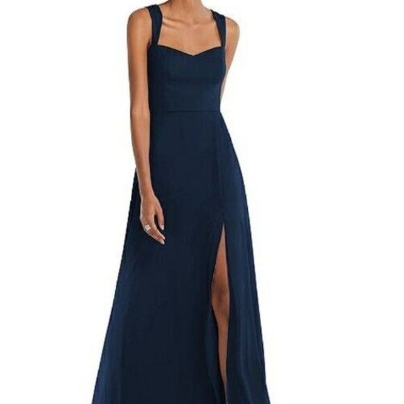 AFTER SIX Women's Midnight Navy Chiffon Maxi Evening Formal Dress 14 NEW - Picture 1 of 9